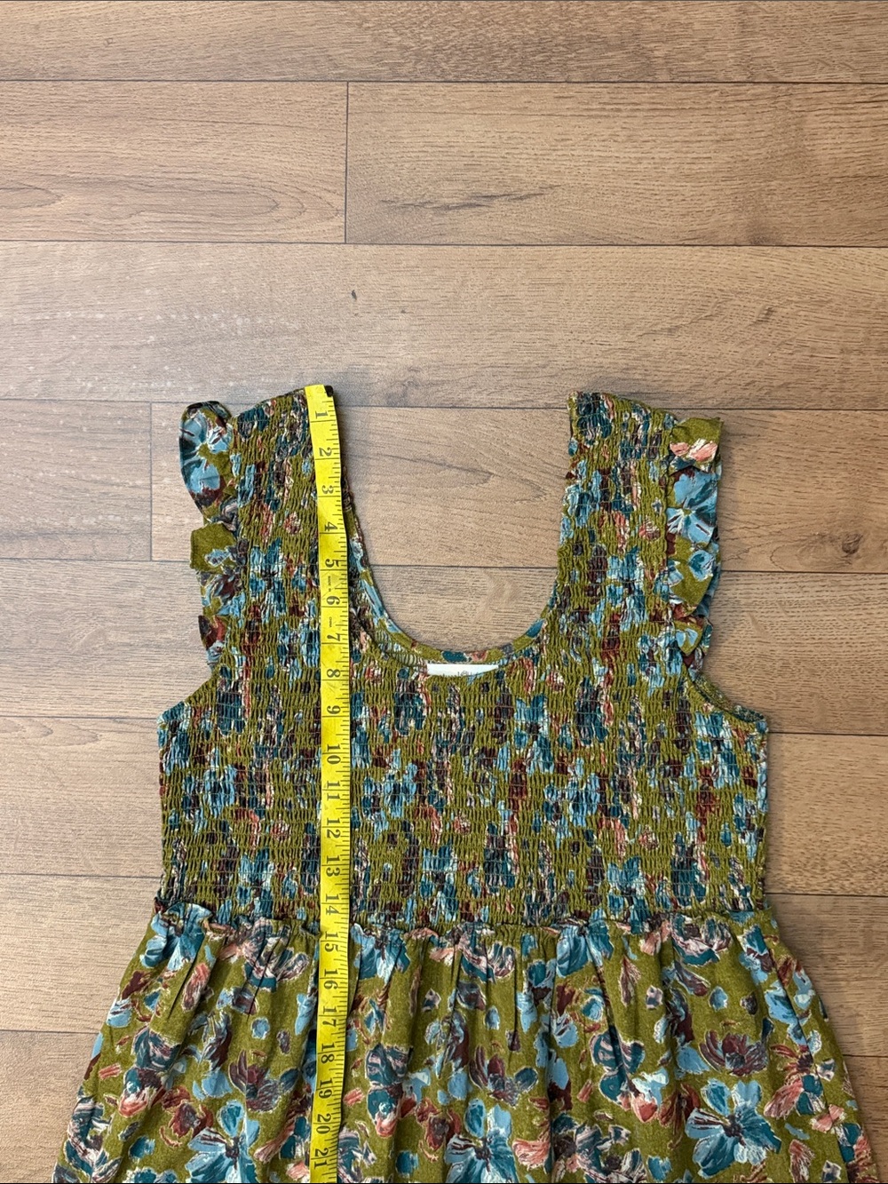Natural Life Size Large Olivia Smocked Maxi Dress In Olive Floral Vacation Comfy - Picture 12 of 14